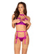 Set de lenjerie intima Delishya - compleu provocator cu sutien, chiloti si portjartier L/XL, mov